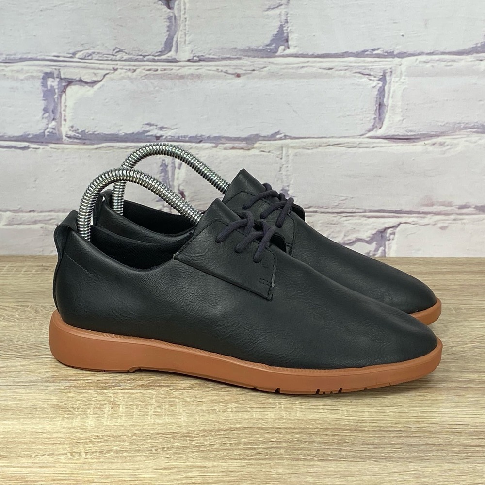 Black Leather-Look Women's Loafers with Tan Sole